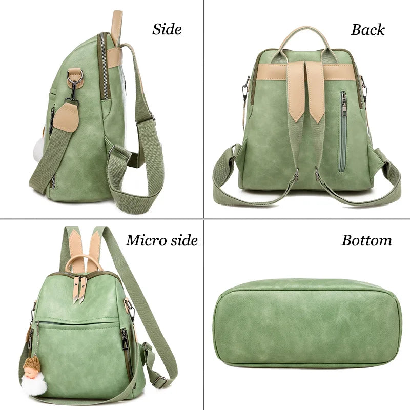 PU Female Backpacks Ladies Leather School Bags Large Capacity