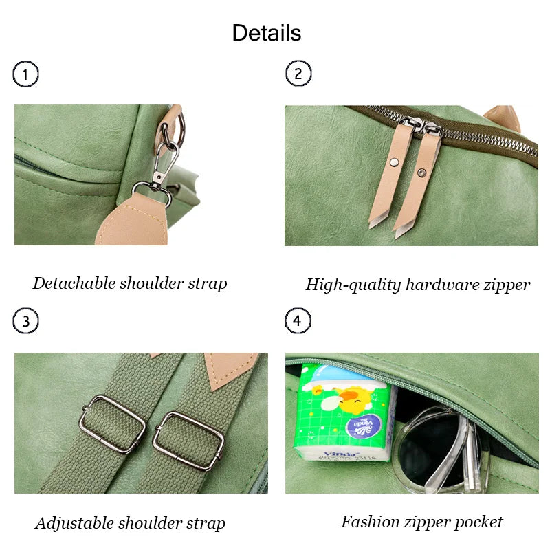 PU Female Backpacks Ladies Leather School Bags Large Capacity