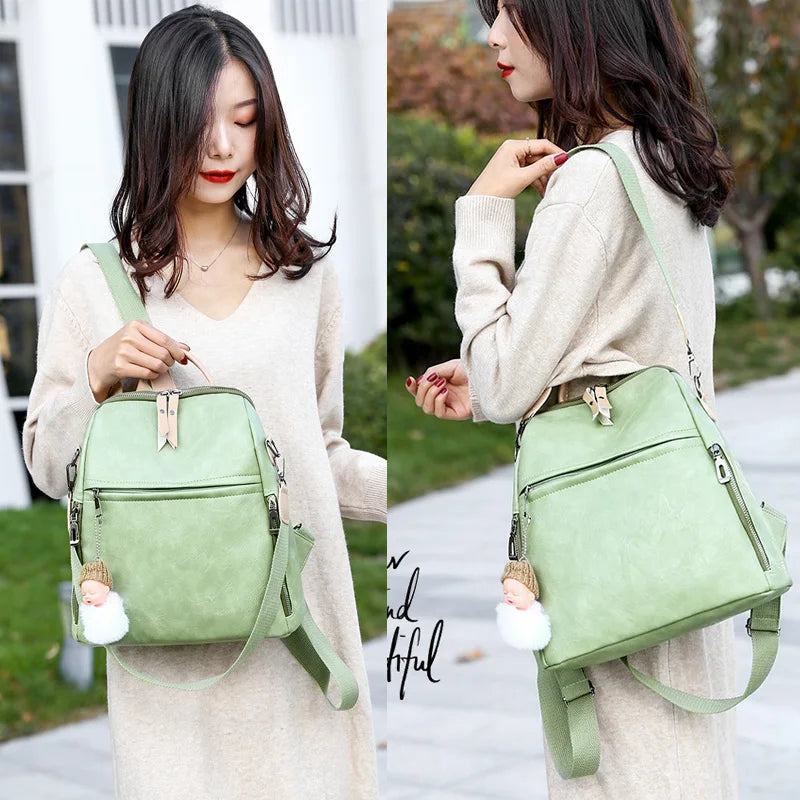 PU Female Backpacks Ladies Leather School Bags Large Capacity