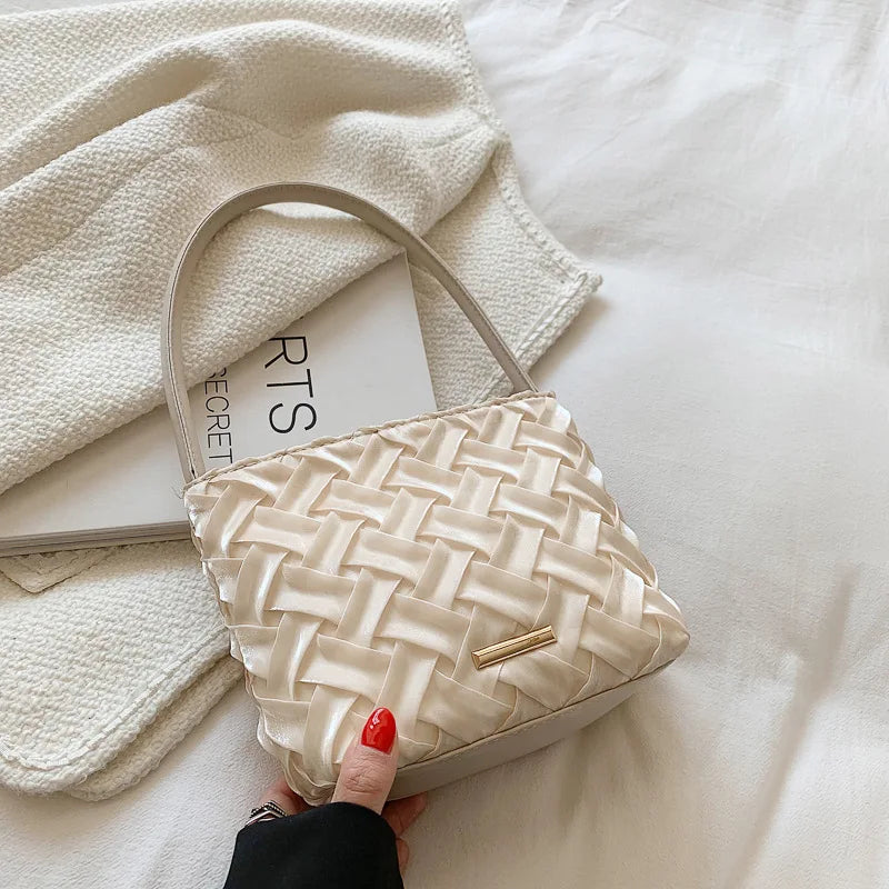 Braided Small Shoulder Bag Women's PU Leather Handbag Tote