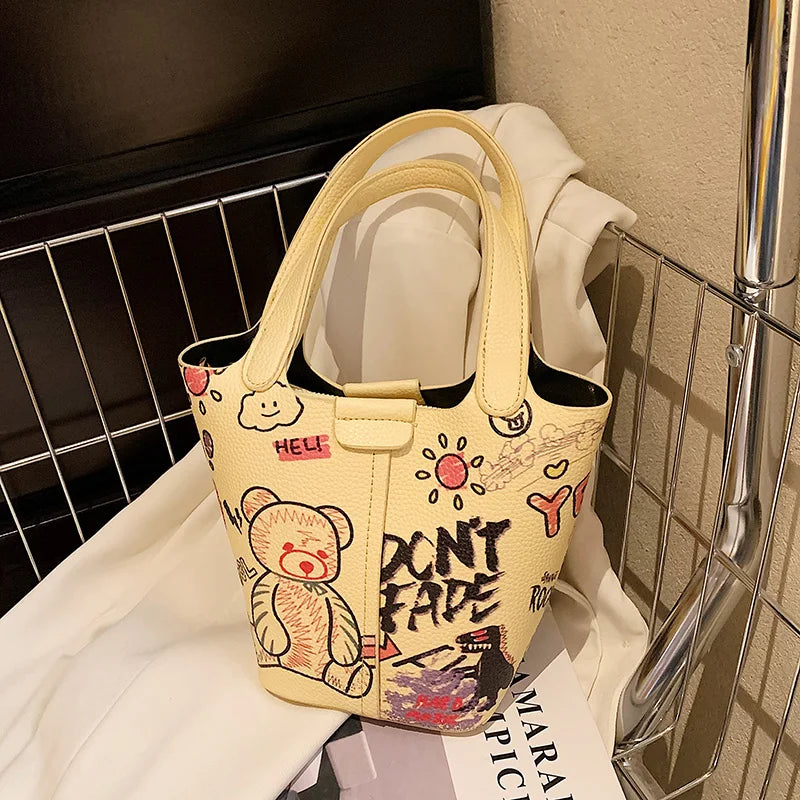 Cartoon Doodle Mini Bag for Women Girls Purses Handbags Shopper Bags