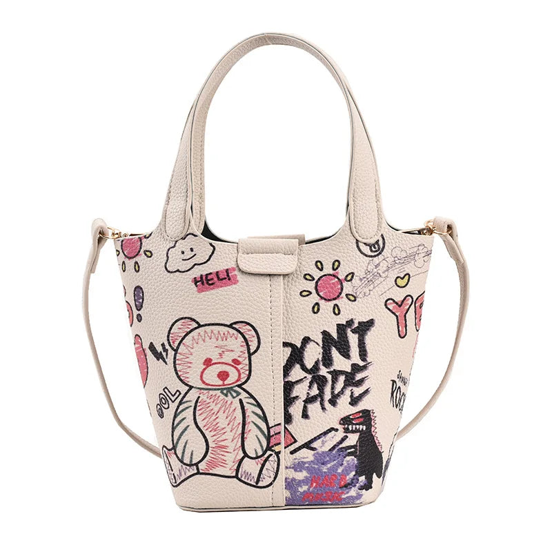 Cartoon Doodle Mini Bag for Women Girls Purses Handbags Shopper Bags