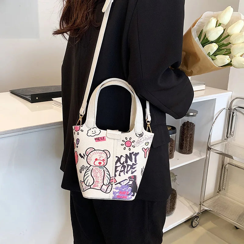 Cartoon Doodle Mini Bag for Women Girls Purses Handbags Shopper Bags