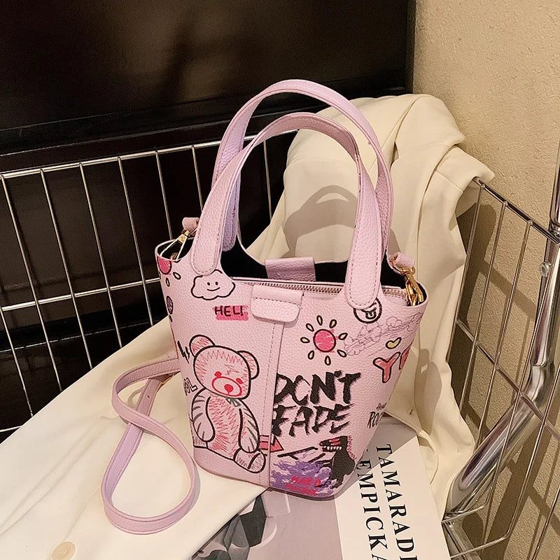 Cartoon Doodle Mini Bag for Women Girls Purses Handbags Shopper Bags