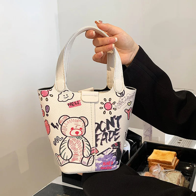 Cartoon Doodle Mini Bag for Women Girls Purses Handbags Shopper Bags