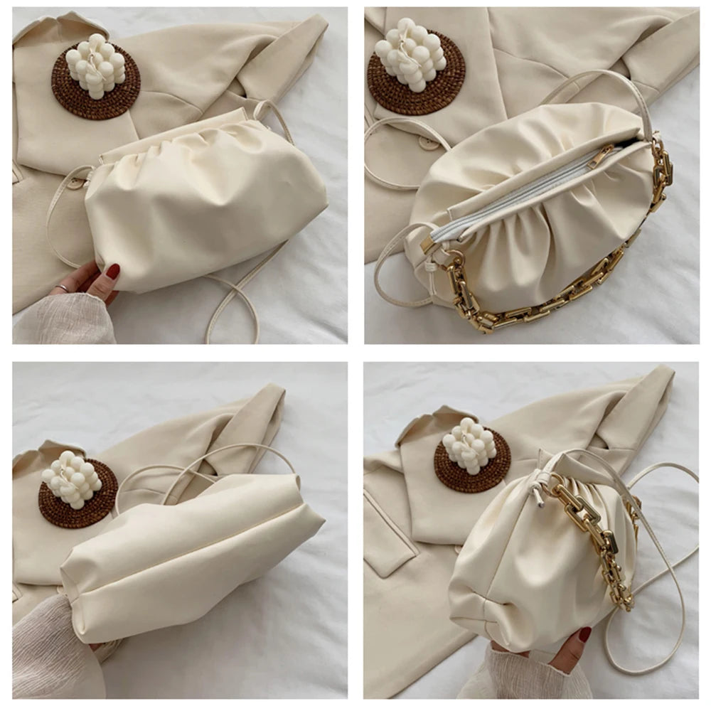 PU Leather Chain Crossbody Cloud Bag for Women Shoulder Messenger Side Bag