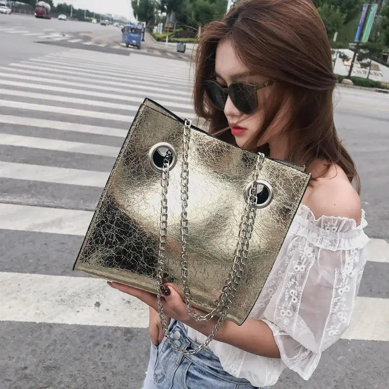 PU Leather Chain Shoulder Bags Women High Large Capacity Totes Bag