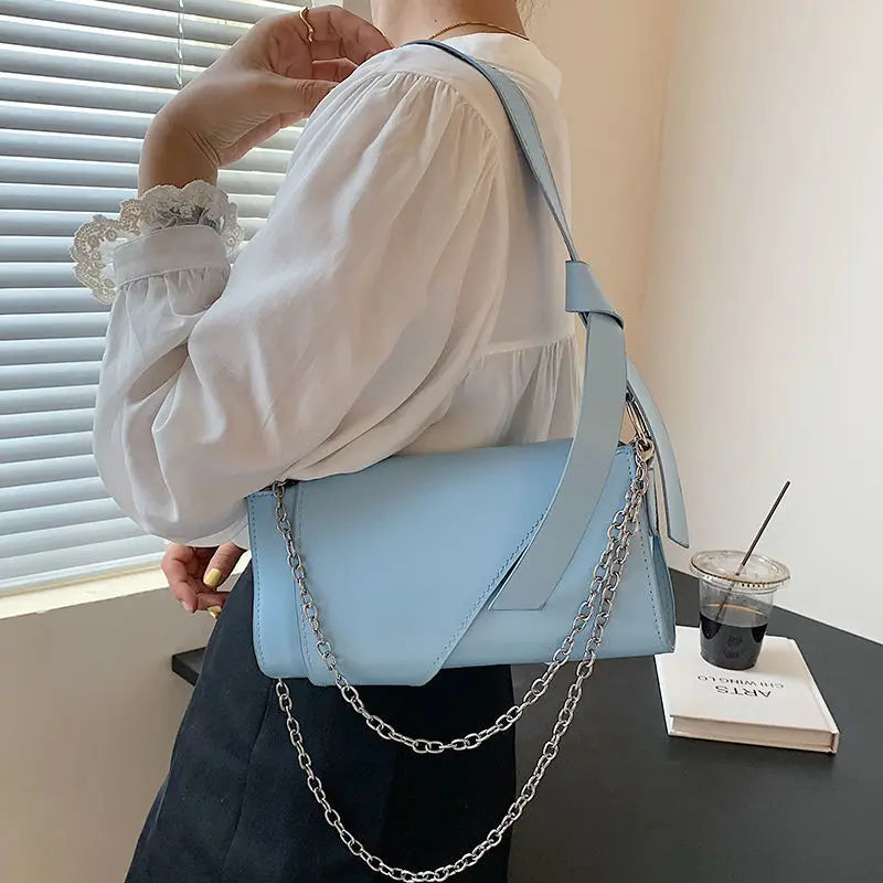 PU Leather Chain Shoulder Bags Women Solid Underarm Handbags OL Texture Retro Fl