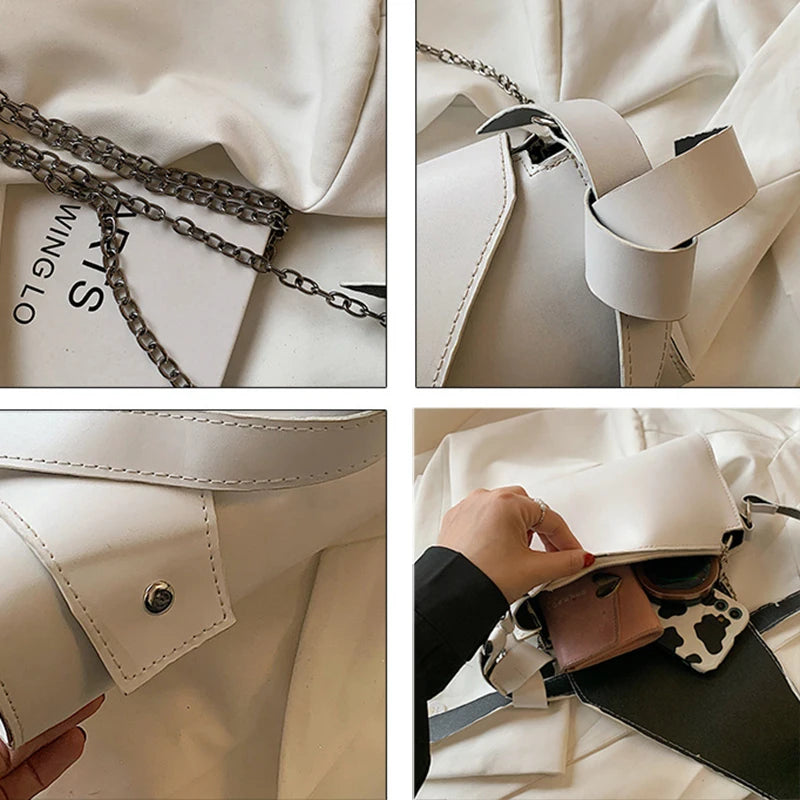PU Leather Chain Shoulder Bags Women Solid Underarm Handbags OL Texture Retro Fl