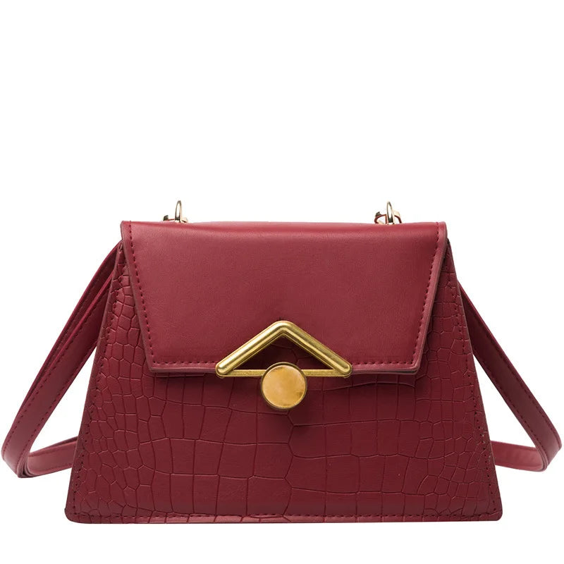 Crocodile Pattern Shoulder Bag Chain Lock Small Square Bag