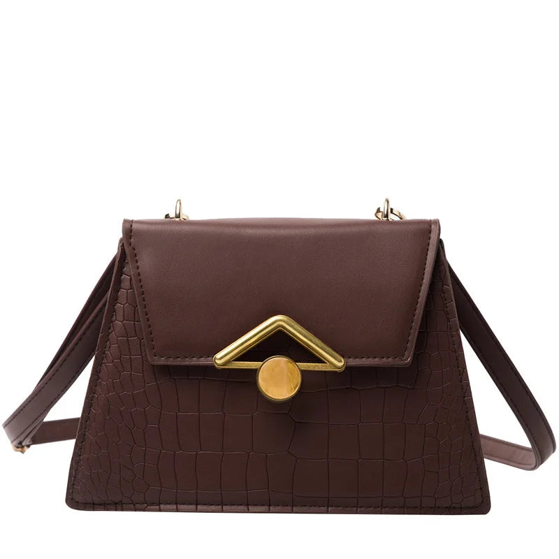 Crocodile Pattern Shoulder Bag Chain Lock Small Square Bag