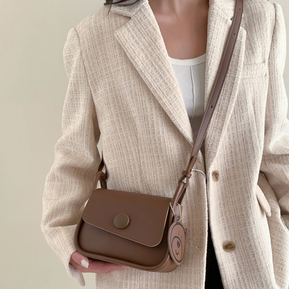 PU Leather Handbag Bear Pendant Women's Shoulder Bag Clutch Crossbody Bags