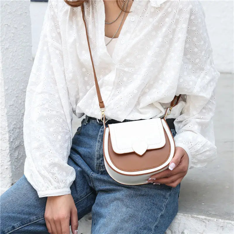 PU Leather Shoulder Bag Women Panelled Saddle Handbag Cross Body All-match Bag