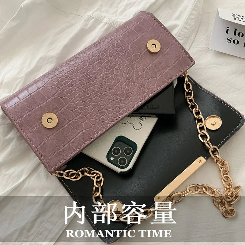 PU Leather Shoulder Bags Women Texture All-match Square Bag Style Chains Underar