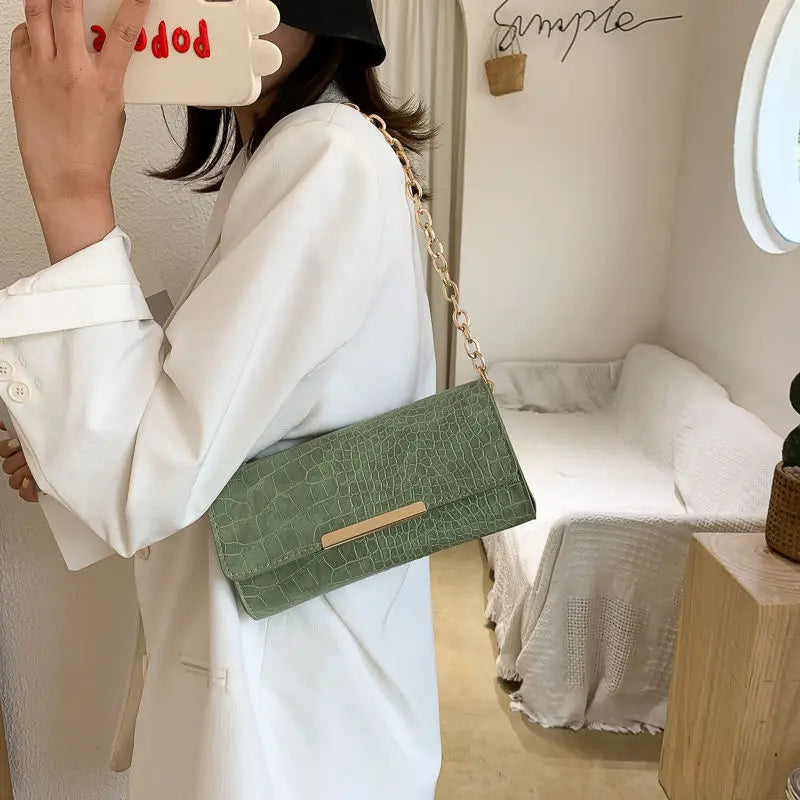PU Leather Shoulder Bags Women Texture All-match Square Bag Style Chains Underar