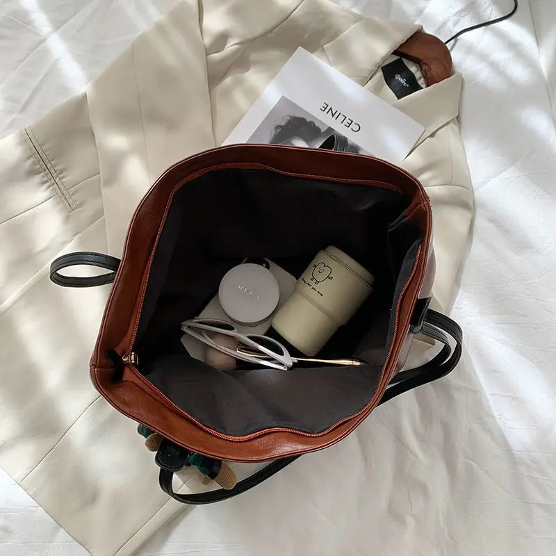 Stylish PU Leather Shoulder Bags Women Totes Large Capacity Vintage Handbags