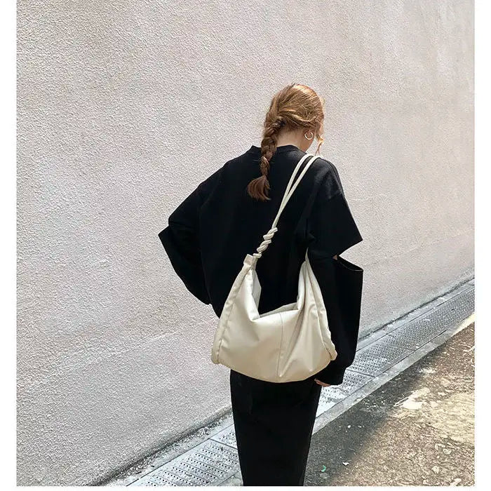 PU Leather Shoulder Bags Women Vintage Thread Totes Zipper Soft Large Capacity