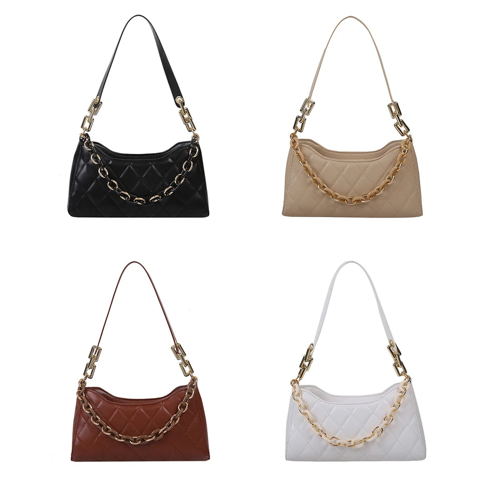 PU Leather Shoulder Female Underarm Purse Lattice Pattern Women Handbag