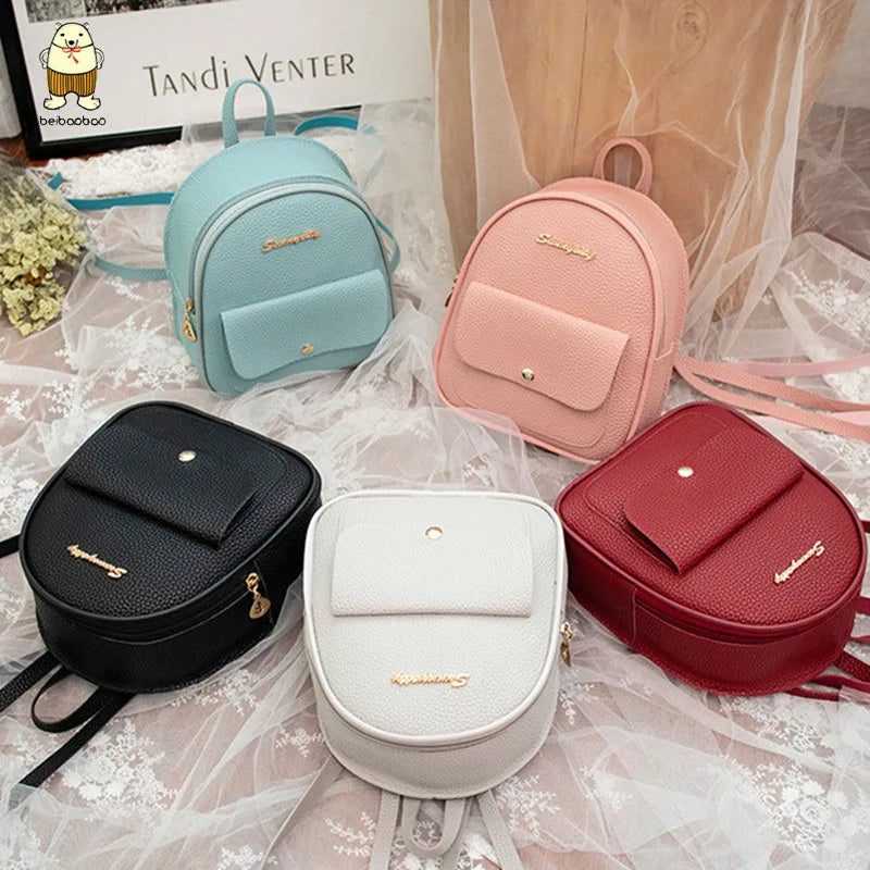 PU Leather Shoulder Mini Backpack Girls Multi-Function