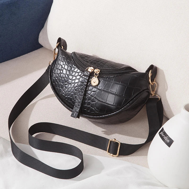 Crocodile Pattern Chest Bag for Women Zipper Shoulder Messenger Handbags