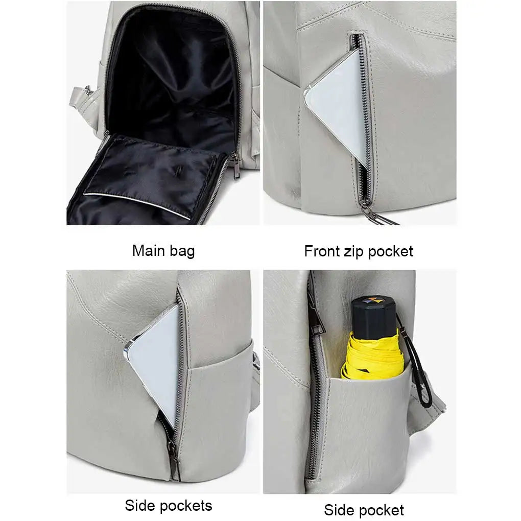 PU Leather Women Backpack Casual Stylish Multi-pocket Girls Shoulder Bag