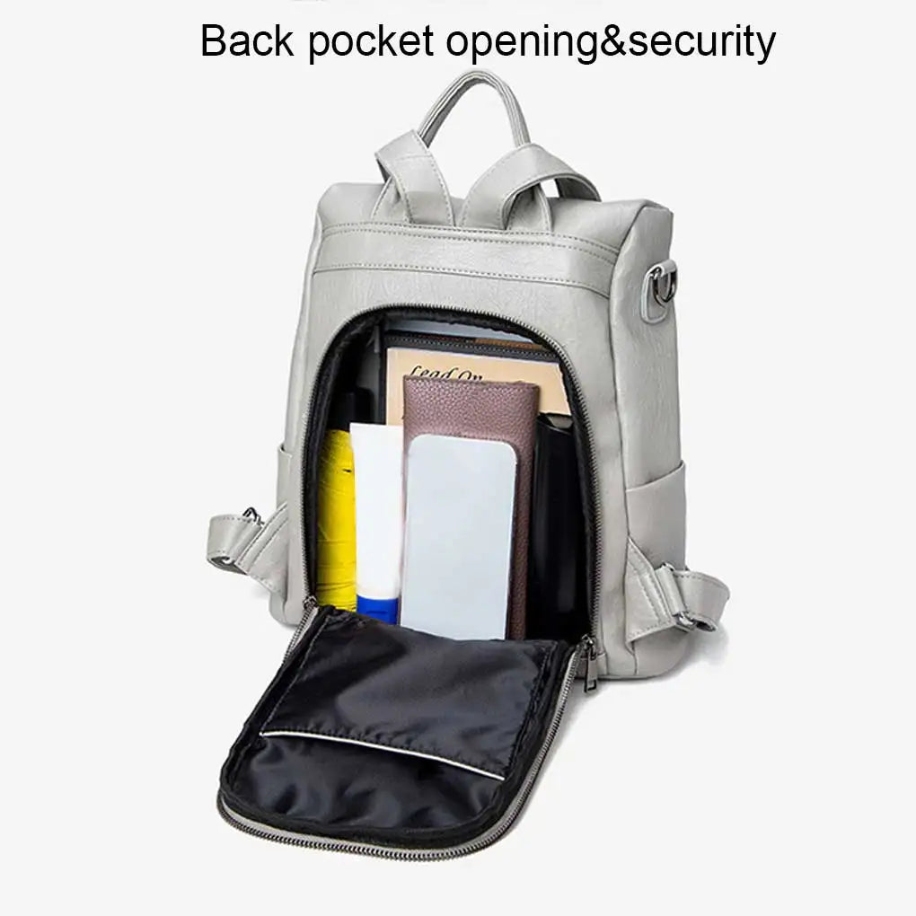 PU Leather Women Backpack Casual Stylish Multi-pocket Girls Shoulder Bag