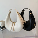 Vintage PU Leather Women Handbag Double Zipper Crescent Shoulder Bags