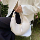 Vintage PU Leather Women Handbag Double Zipper Crescent Shoulder Bags