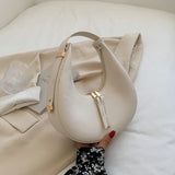 Vintage PU Leather Women Handbag Double Zipper Crescent Shoulder Bags