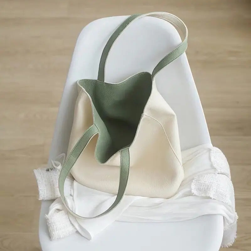 PU Leather Women Shoulder Bags Reversible Paneled Large Capacity Totes