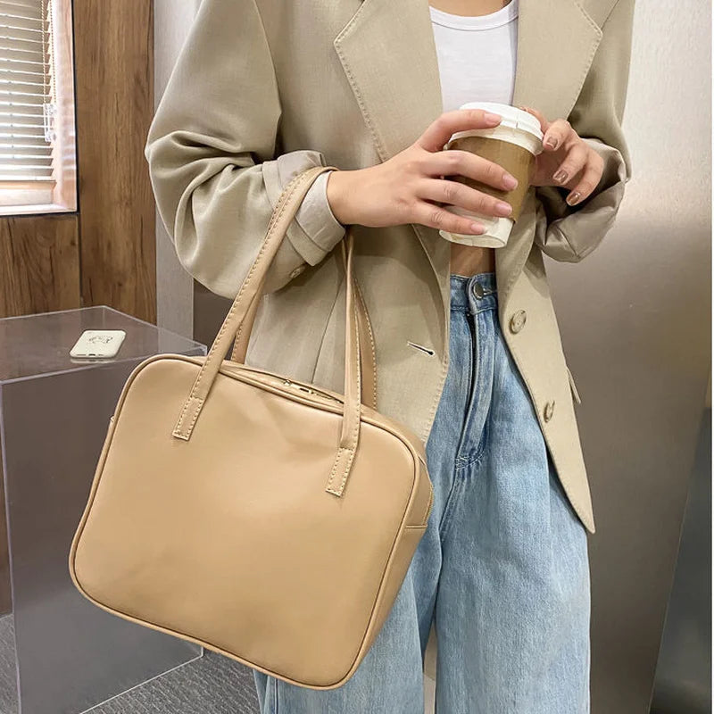 Retro PU Soft Shoulder Bag with Zipper Women Handbag