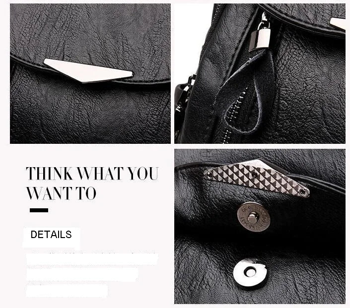 PU Leather Women's Backpack Large Capacity Schoolbag Travel Female Shoulder Bags