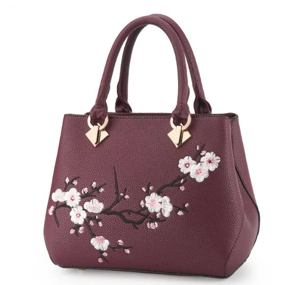 Embroidery Shoulder Bag Sweet Lady Handbag Big Capacity Messenger PU Leather
