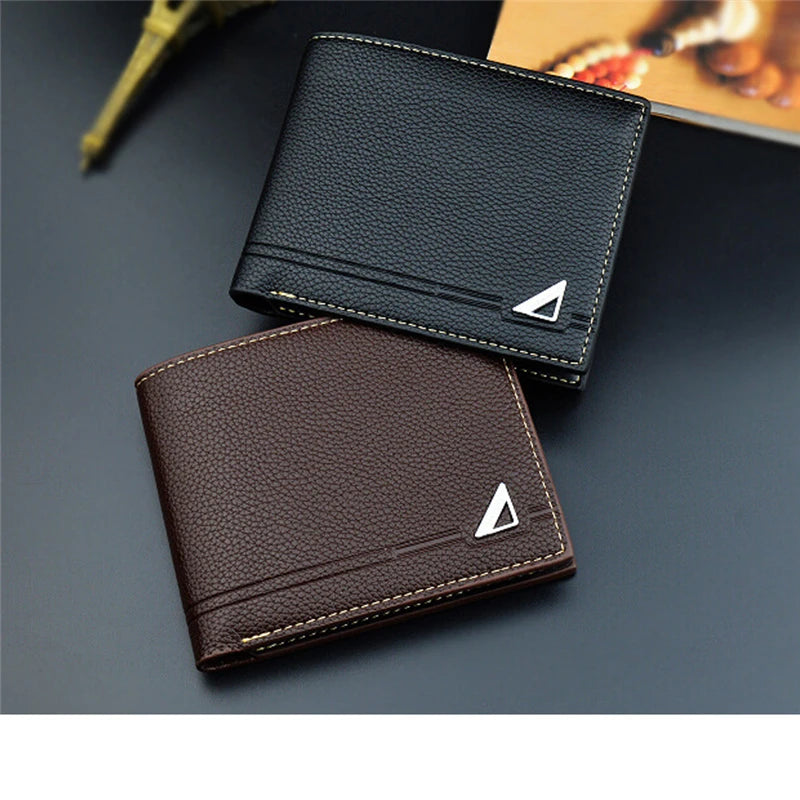 Coffee PU Leather Men's Wallet Short Three Fold Mature Small Boyfriend Wallet