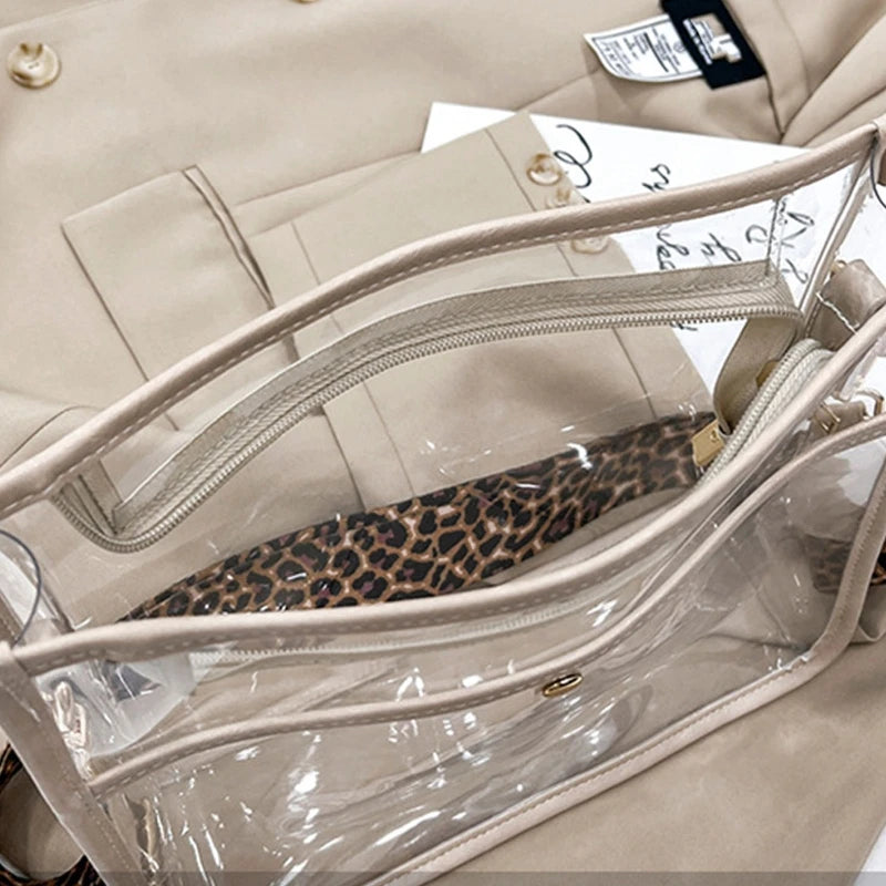 Clear Tote Bag Leopard Strap Messenger Bag