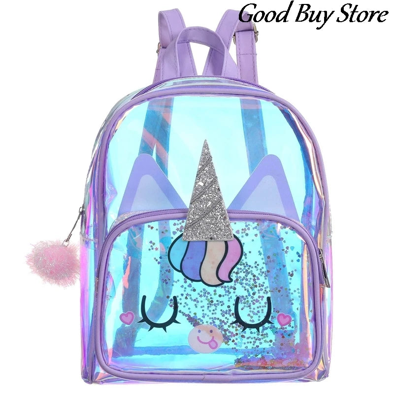 PVC Transparent Unicorn Backpack Girls Sequin School Bookbag