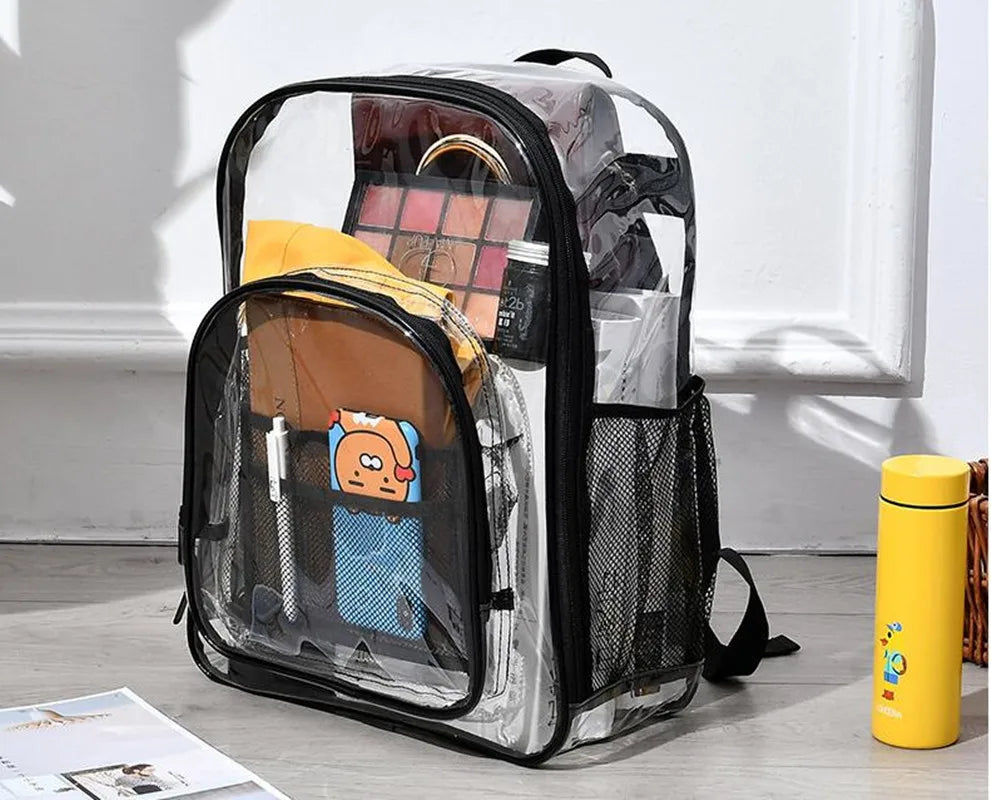 PVC Waterproof Clear Backpack Large Capacity Solid School Bag
