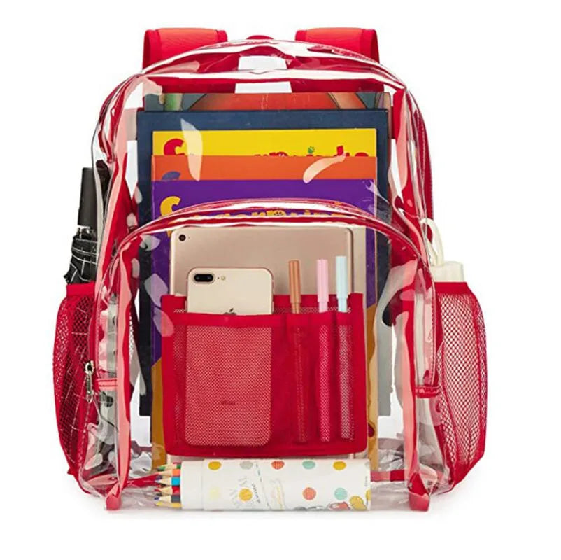 PVC Waterproof Clear Backpack Large Capacity Solid School Bag