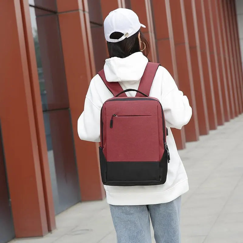 Panelled Patchwork Travel Backpack USB Charging High Nylon Rucksack College Girl