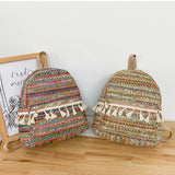 Panelled Straw Backpack For Women Summer Beach Shoulder Schoolbags