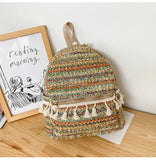 Panelled Straw Backpack For Women Summer Beach Shoulder Schoolbags