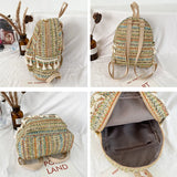 Panelled Straw Backpack For Women Summer Beach Shoulder Schoolbags