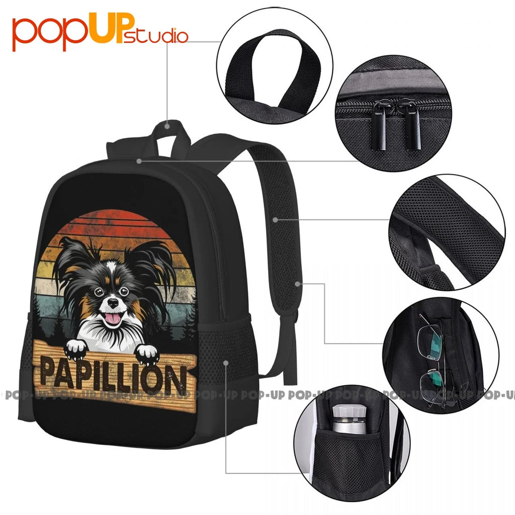Papillion Funny Retro Gift Dog Lover Backpack Gym Tote Bag