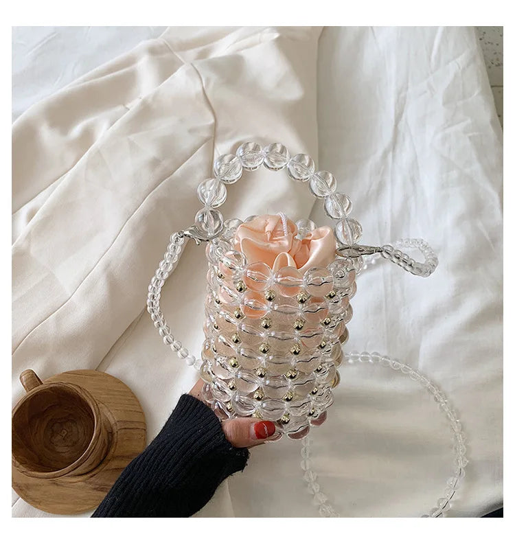 Pearls Beading Bags Vintage Evening Party Ladies Hollow Tote Shoulder Bags