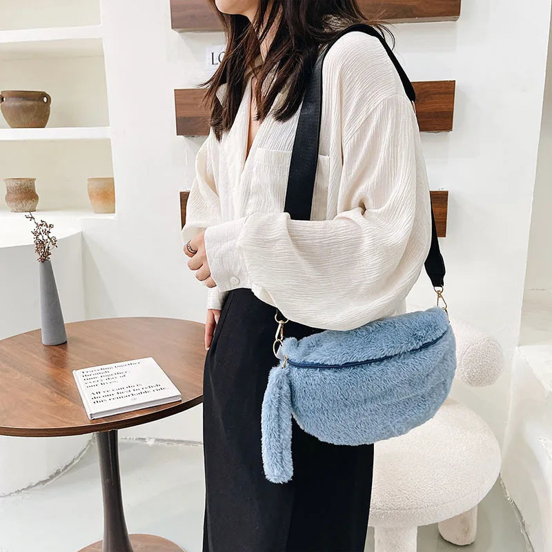 Personalised Plush Chest Bag for Women Faux Fur Purse Name Winter Phone Pouch