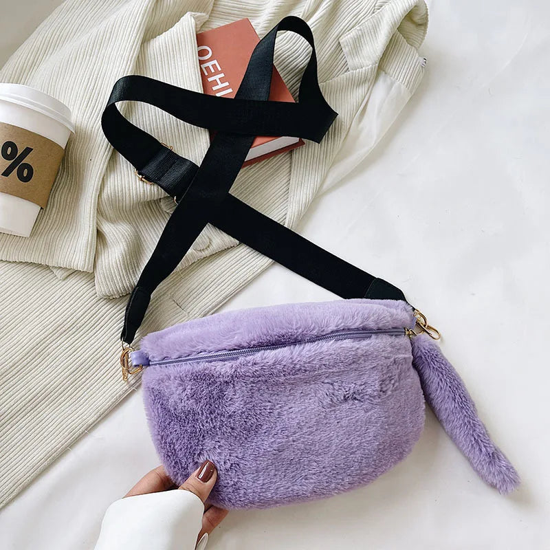 Personalised Plush Chest Bag for Women Faux Fur Purse Name Winter Phone Pouch