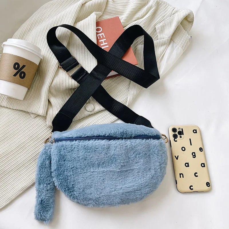Personalised Plush Chest Bag for Women Faux Fur Purse Name Winter Phone Pouch
