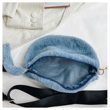 Winter Women Waist Bag Plush Crossbody Bag Solid Faux Fur Waist Pack