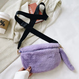Winter Women Waist Bag Plush Crossbody Bag Solid Faux Fur Waist Pack