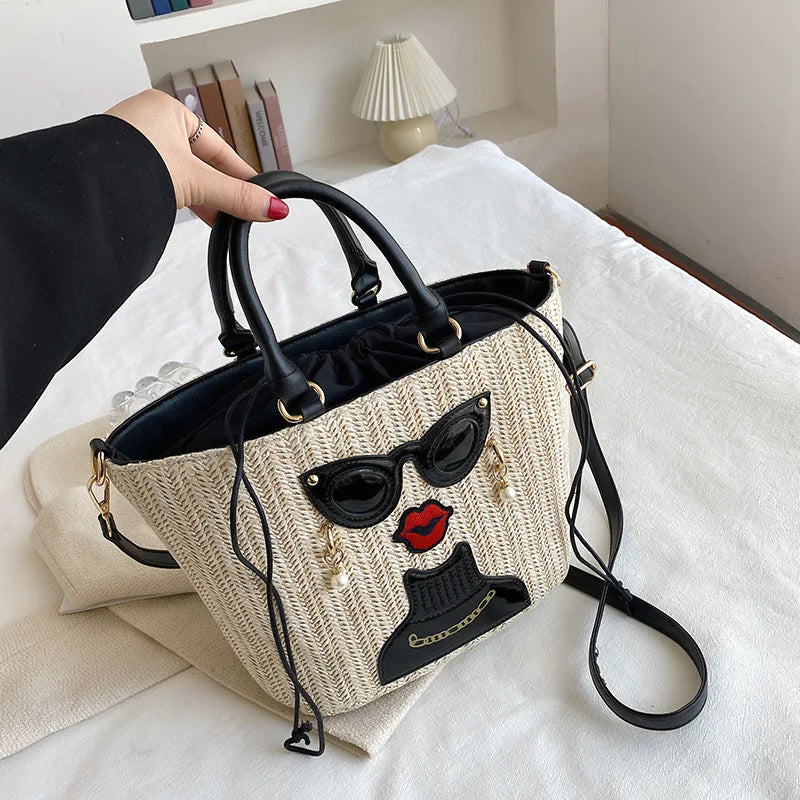 Cartoon Girl Handbag 2022 Straw Shoulder Messenger Bag